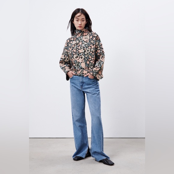 ZARA Floral Jacquard Knit Sweater Size Small - Picture 4 of 12